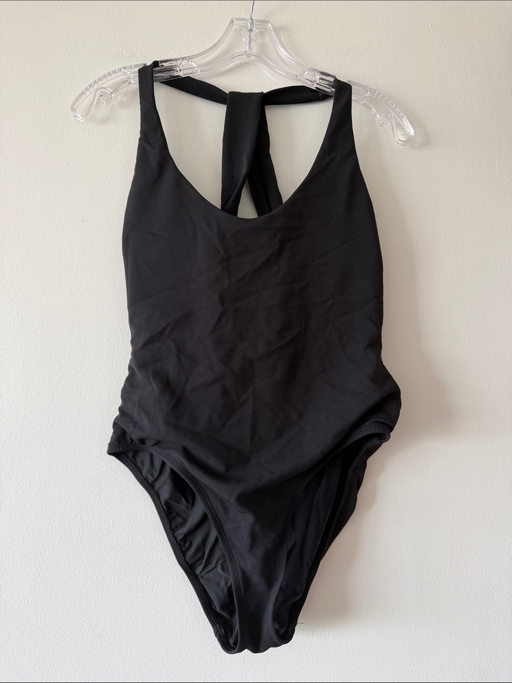 Wilo The Label Black Ribbed One Piece Swimsuit V-Neck Cross Back Size M
